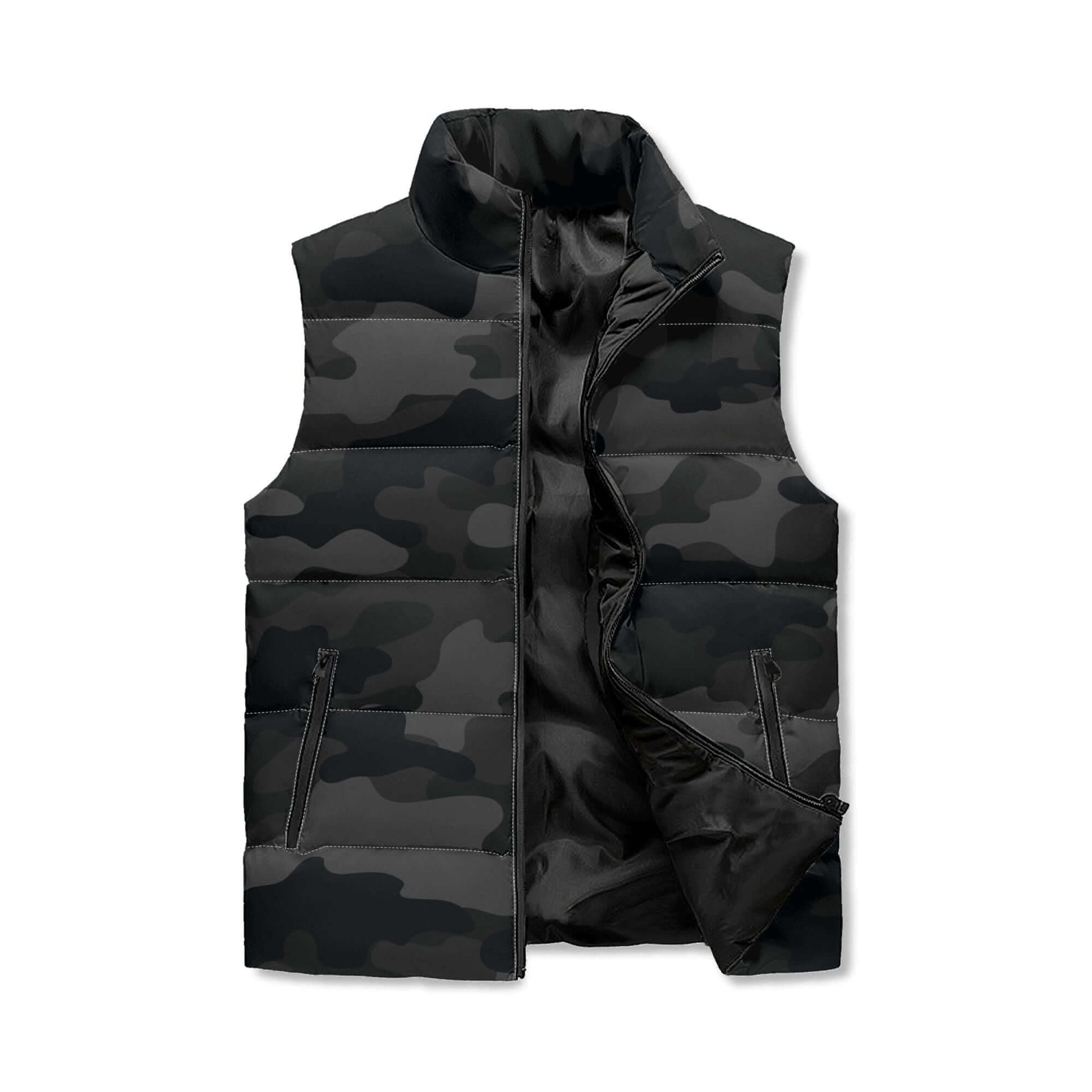 Black Camo Vest | Stand Collar Puffer Style Camo Colors