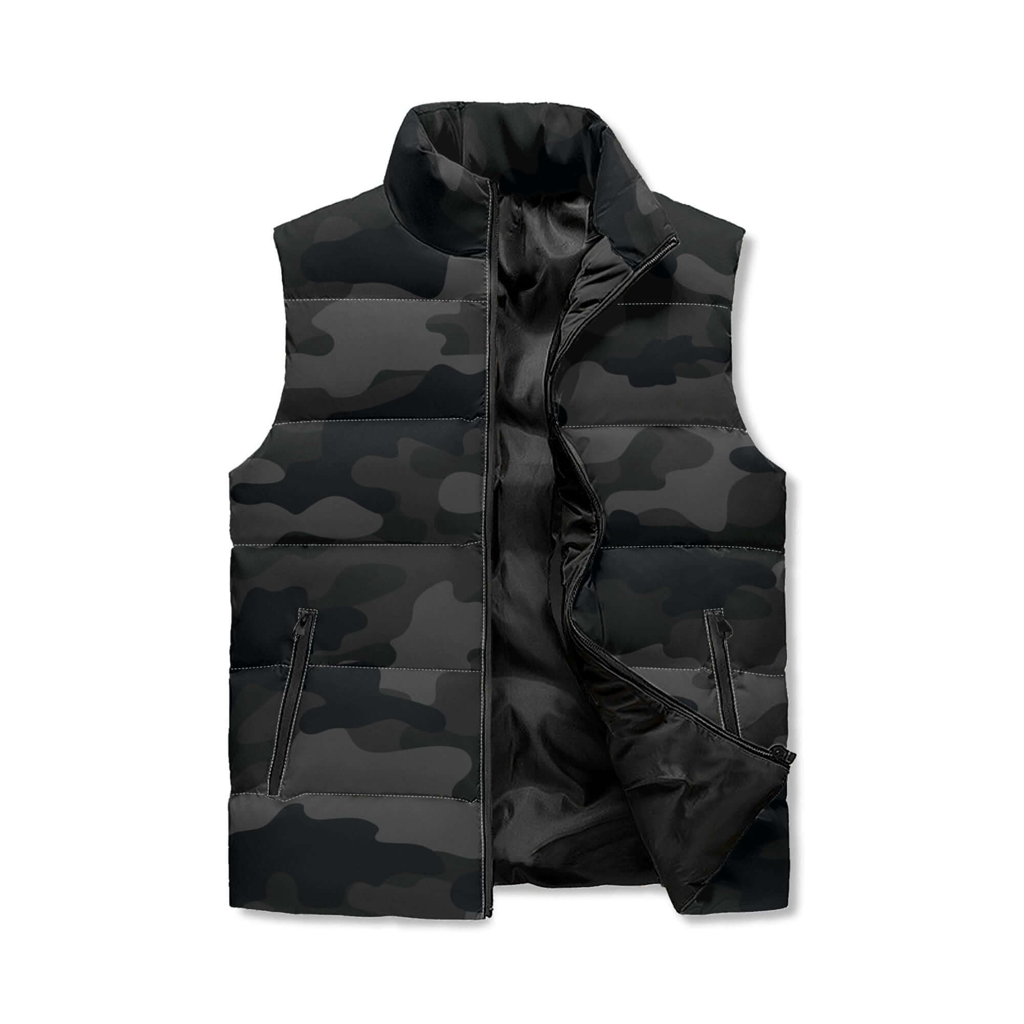 Black Camo Vest | Stand Collar Puffer Style Camo Colors