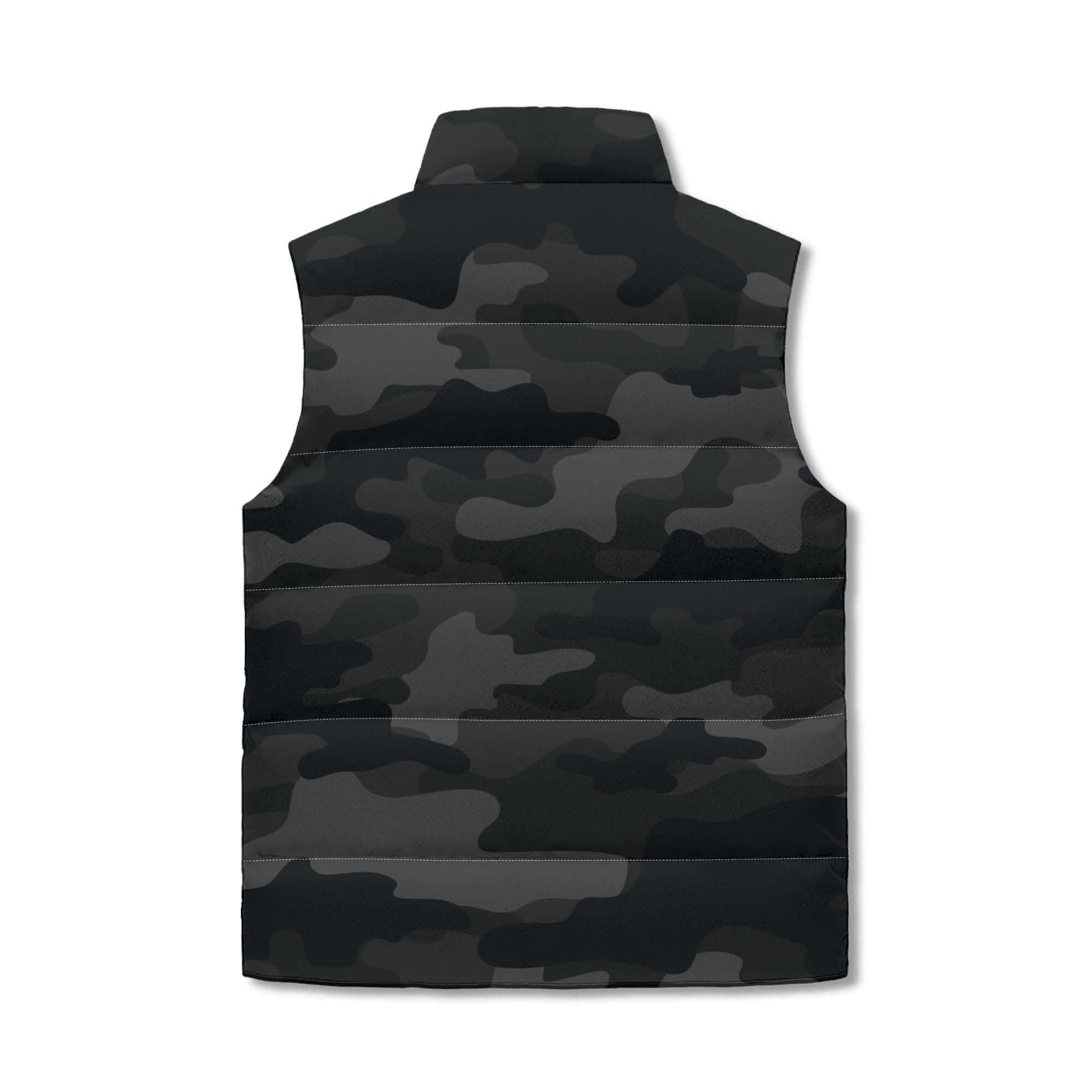 Black Camo Vest | Stand Collar Puffer Style Camo Colors