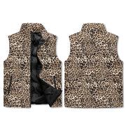 Leopard Vest in Classic Brown | Stand Collar Puffer Style Camo Colors