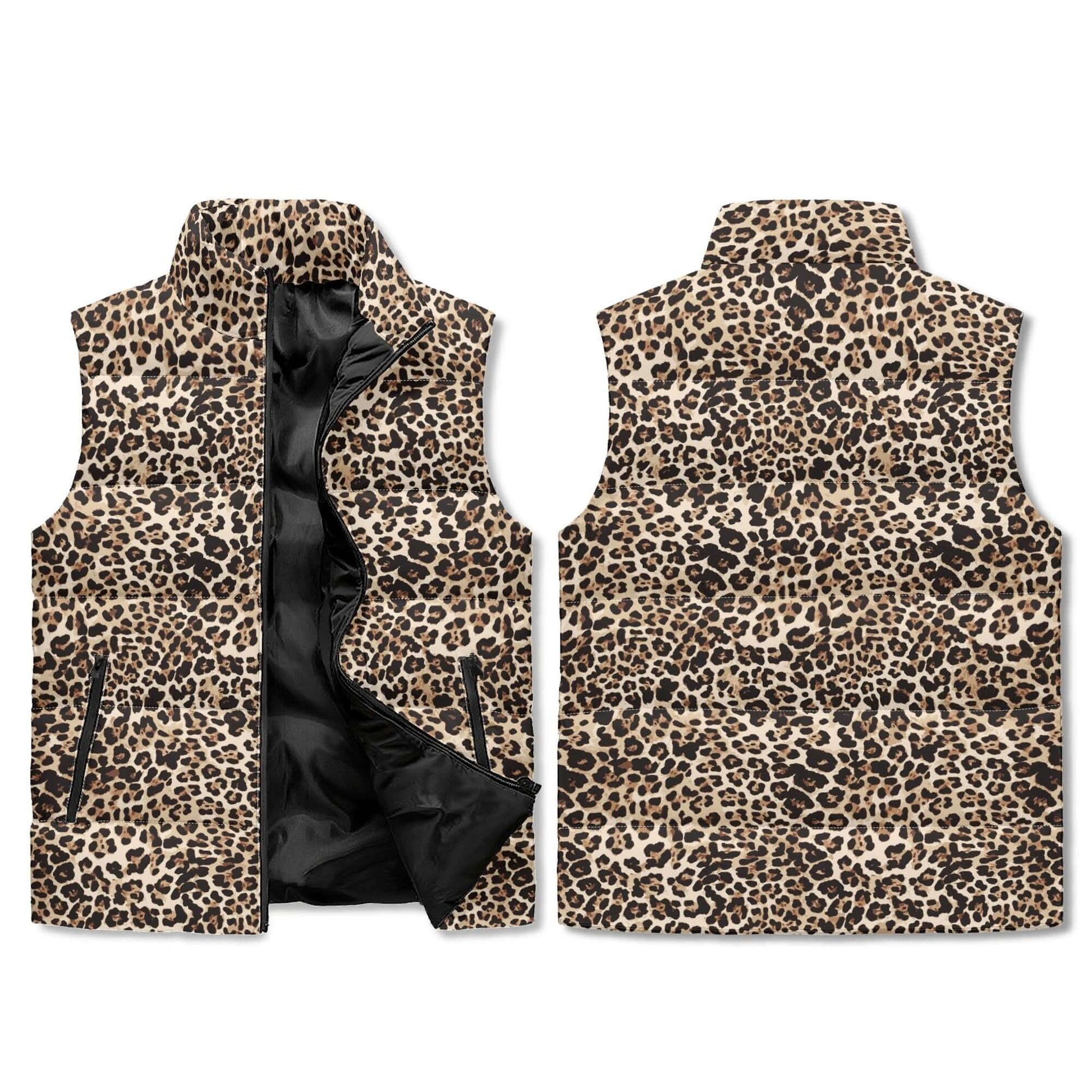 Leopard Vest in Classic Brown | Stand Collar Puffer Style Camo Colors