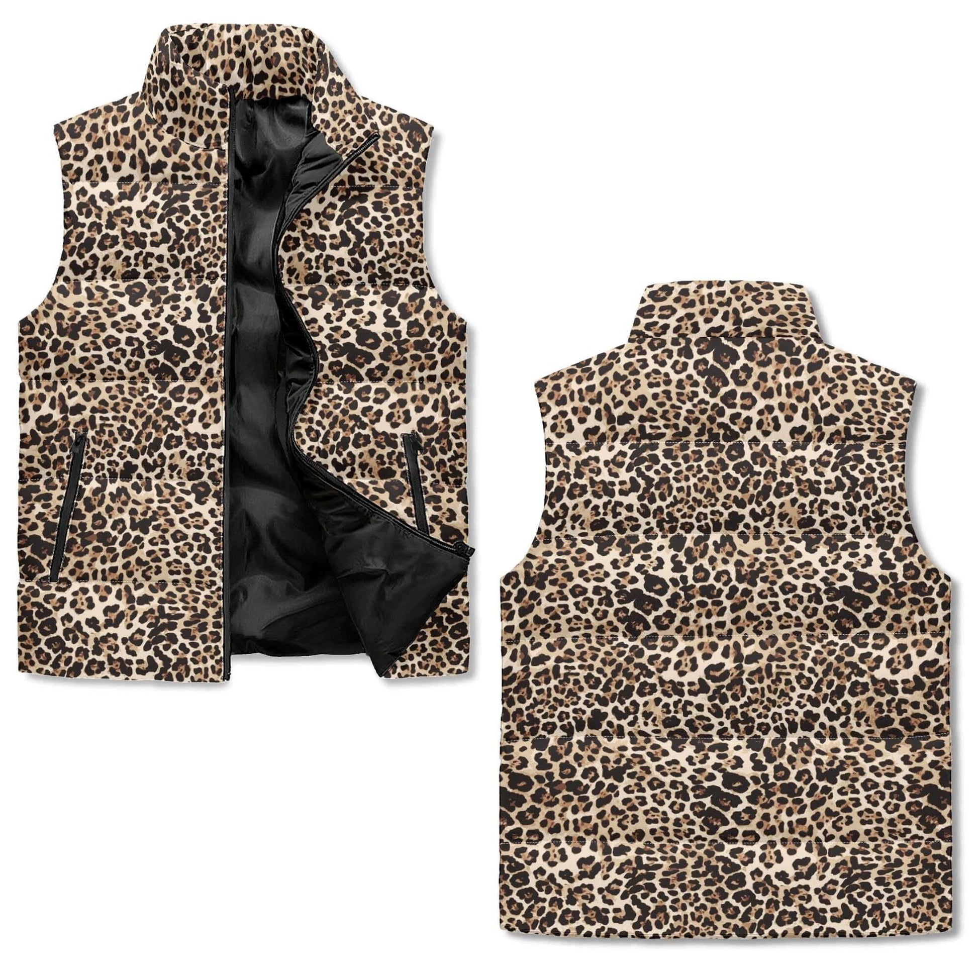 Leopard Vest in Classic Brown | Stand Collar Puffer Style Camo Colors
