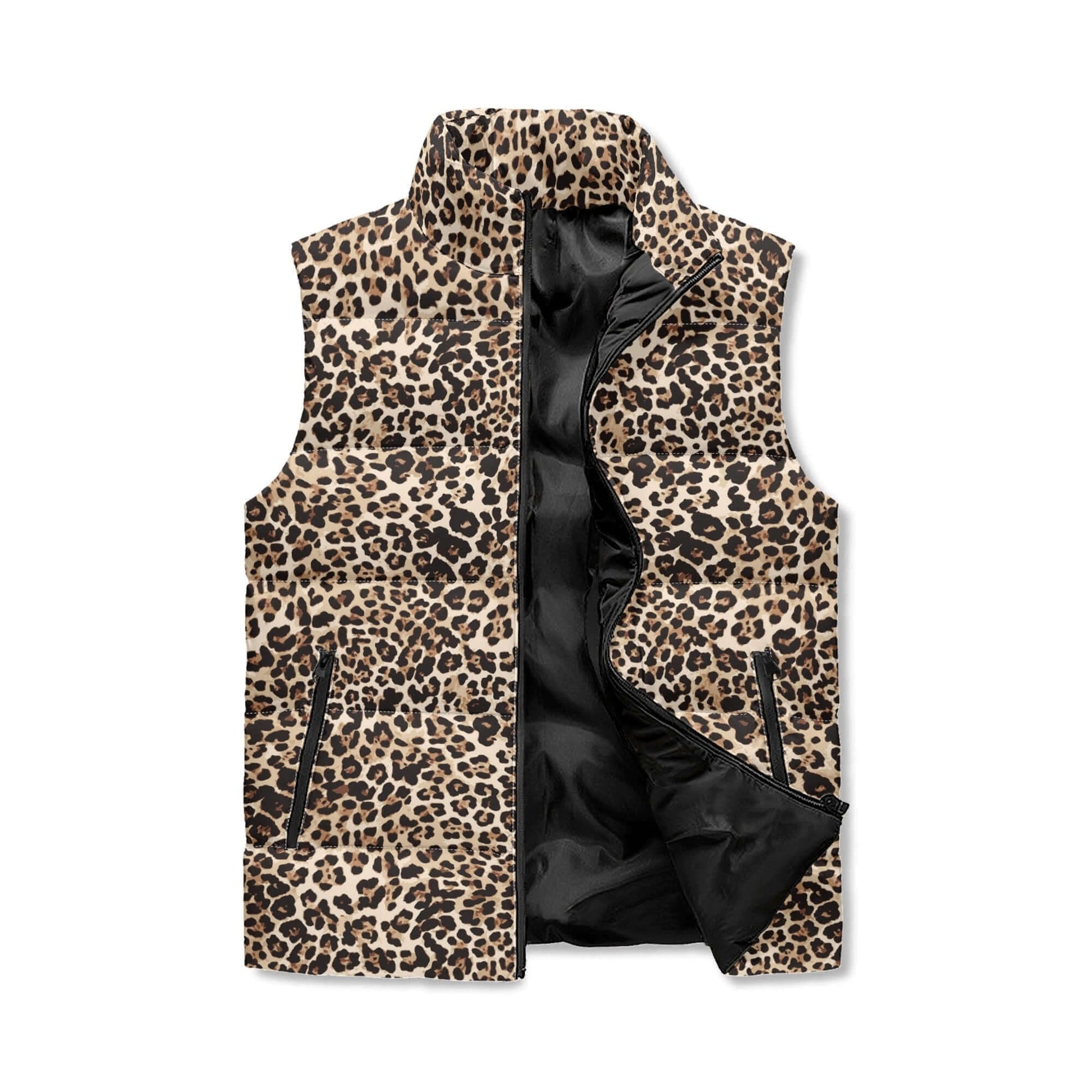 Leopard Vest in Classic Brown | Stand Collar Puffer Style Camo Colors