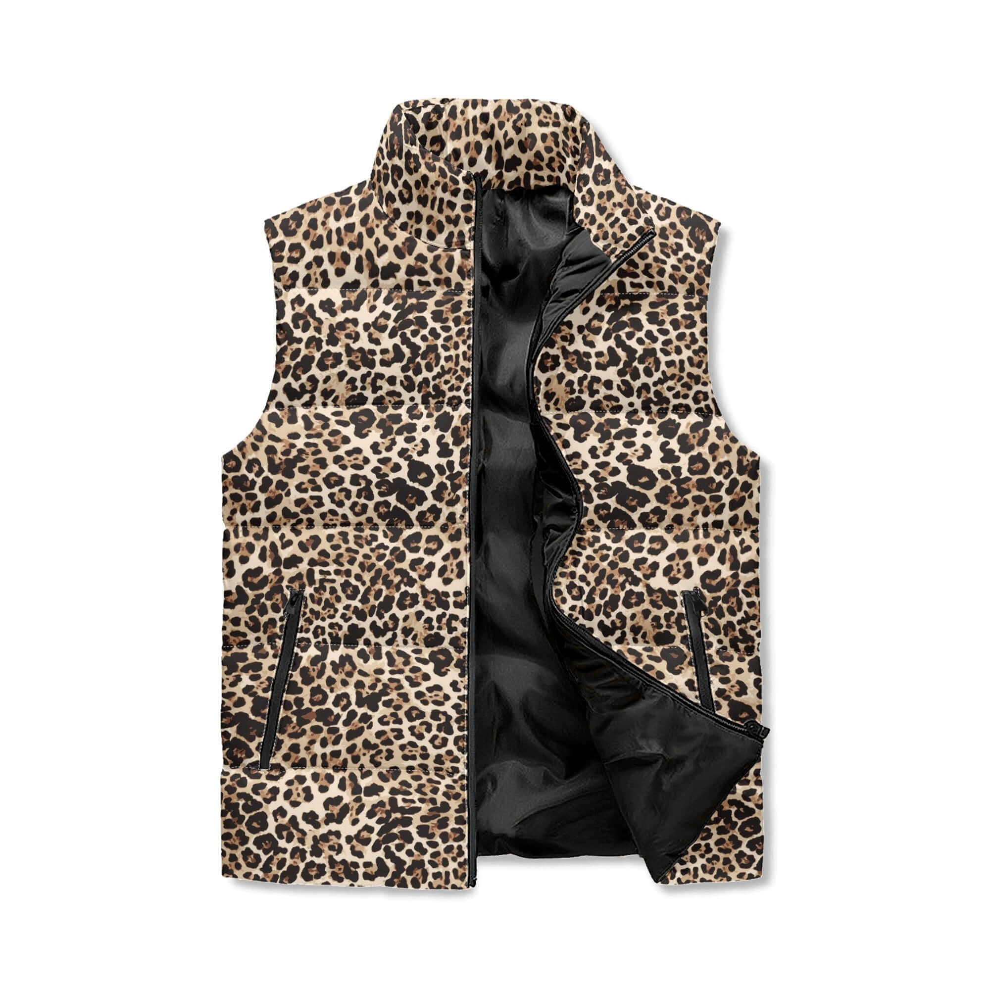 Leopard Vest in Classic Brown | Stand Collar Puffer Style Camo Colors