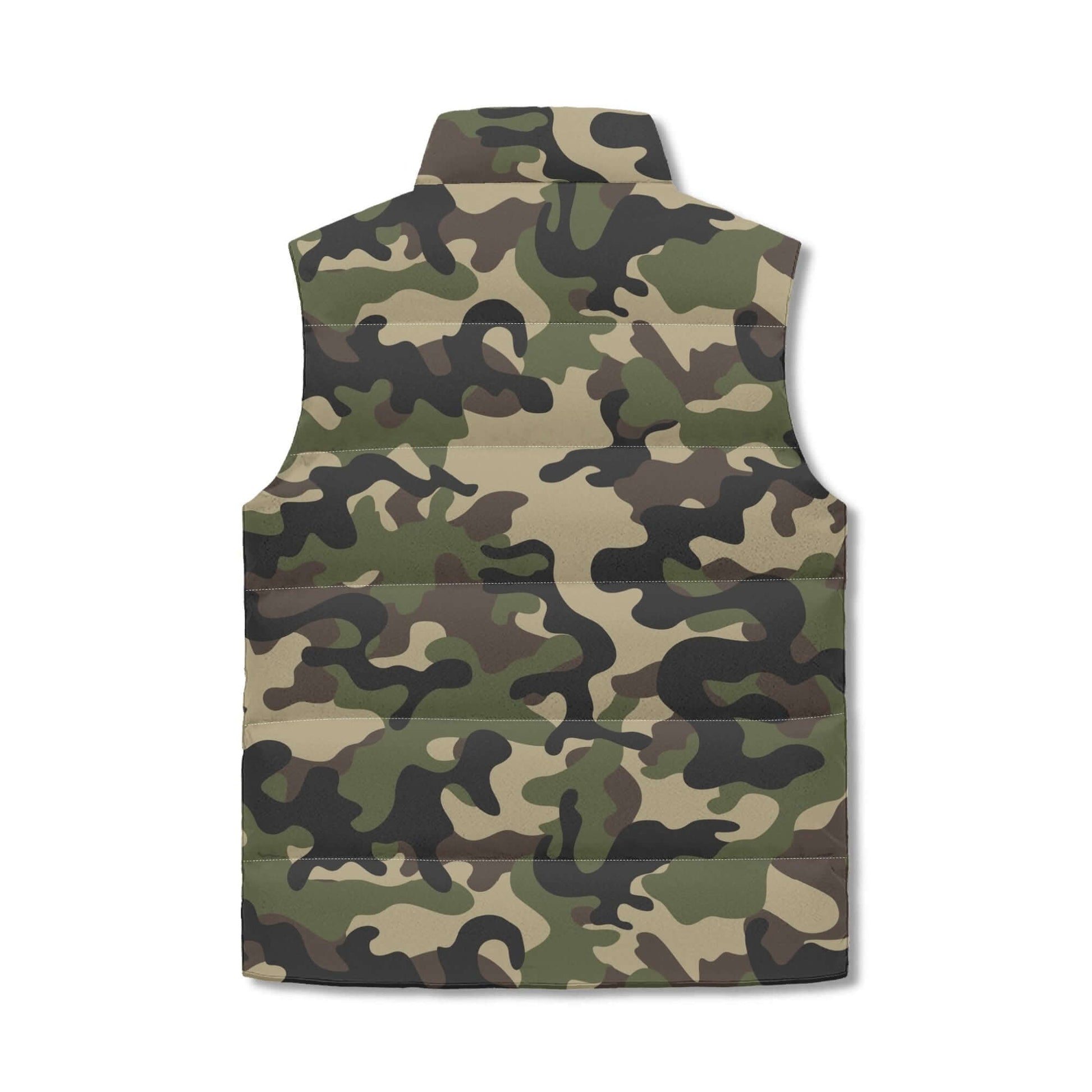 Camo Vest in Military Brown Camouflage Print | Stand Collar Puffer Style Camo Colors