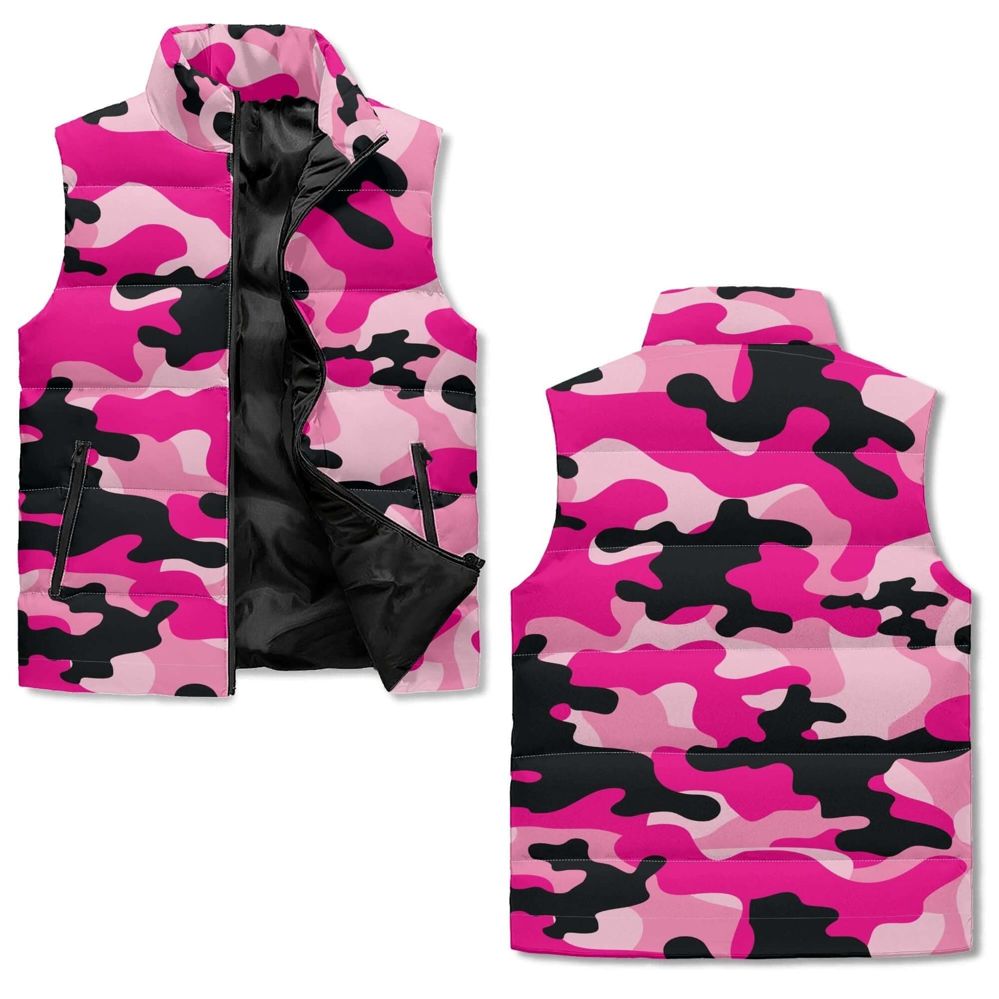 Pink Camo Puffer Vest | Mixed Candy, Black, & Cerise Camo Colors