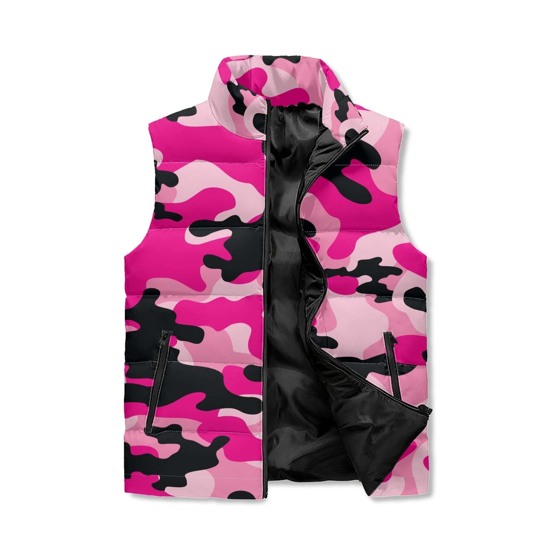 Pink Camo Puffer Vest | Mixed Candy, Black, & Cerise Camo Colors