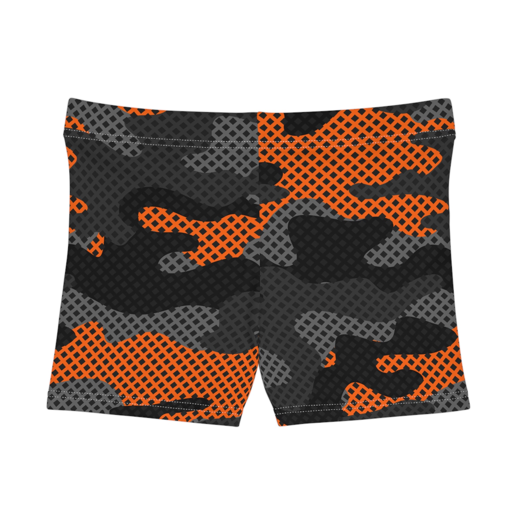Women's Camo Shorts | Tight Fit | Black and Orange Pixel Camo Colors