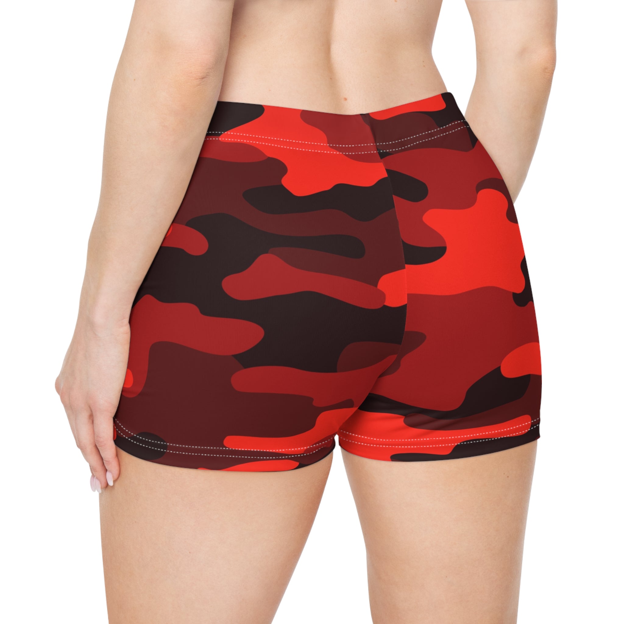 Women's Camo Shorts | Tight Fit | Scarlet Red & Black style Camo Colors