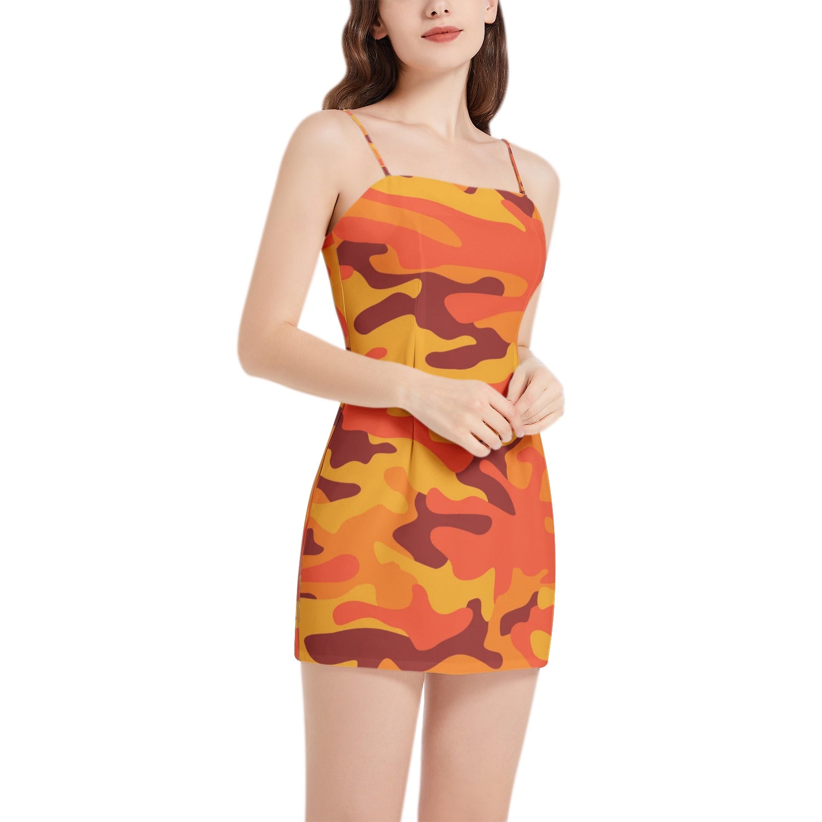 Camo Mini Dress | Spaghetti Strap | Orange & Red Camo Colors