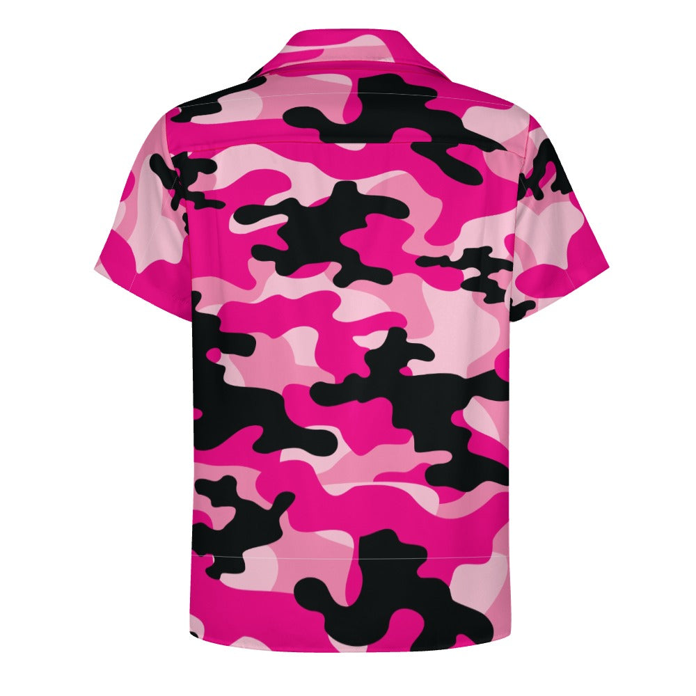 Pink Camo Men's Shirt | Classic Cuban Collar Design | Camo Colors