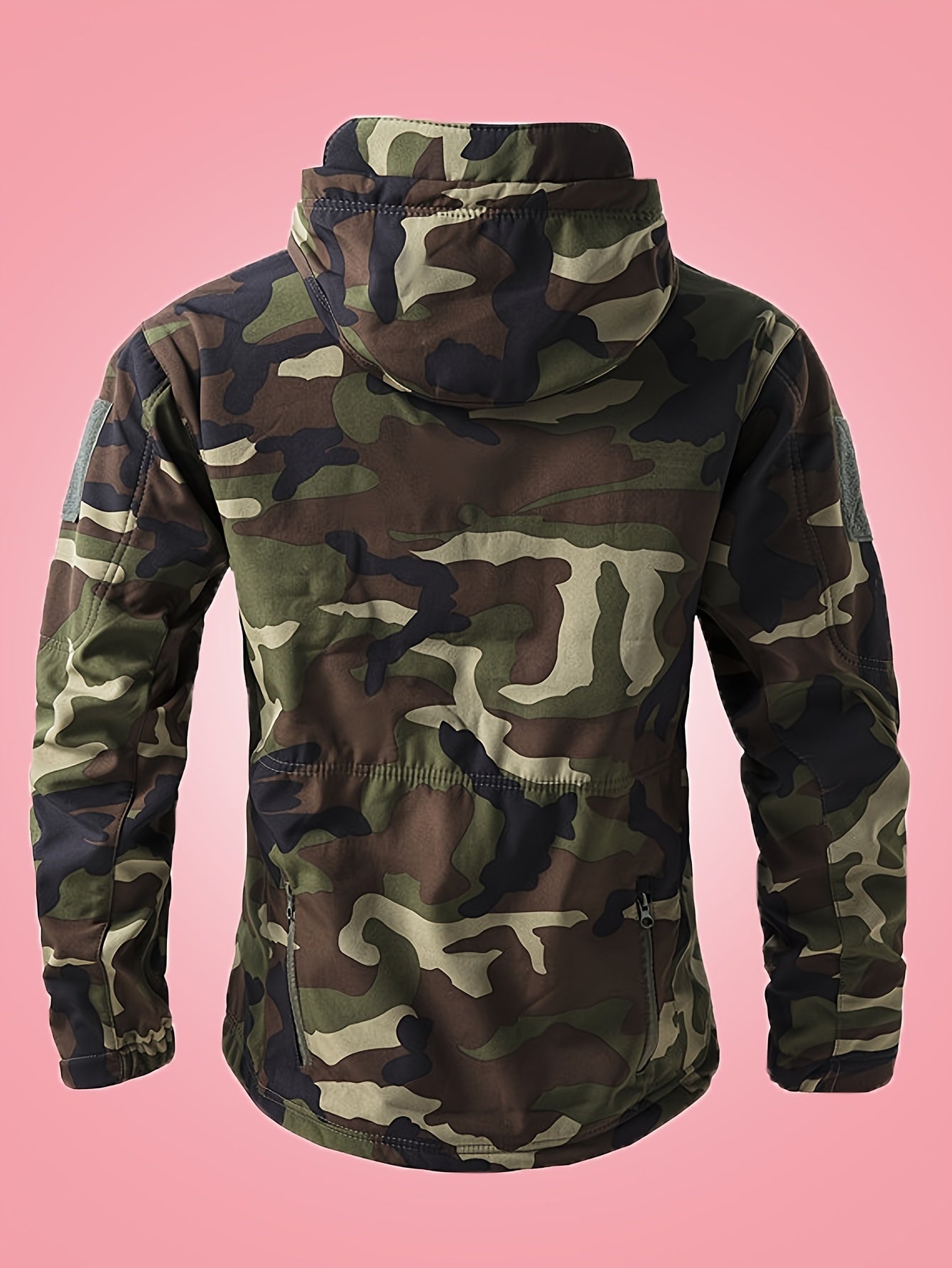 Men's Military Camo Jacket | Hooded Windbreaker with Zippered Pockets, Removable Hood Camo Colors