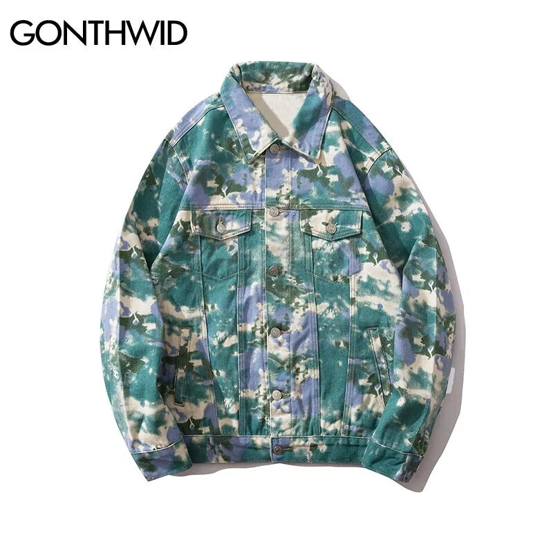 Camouflage Tie Dye Denim Jacket Camo Colors