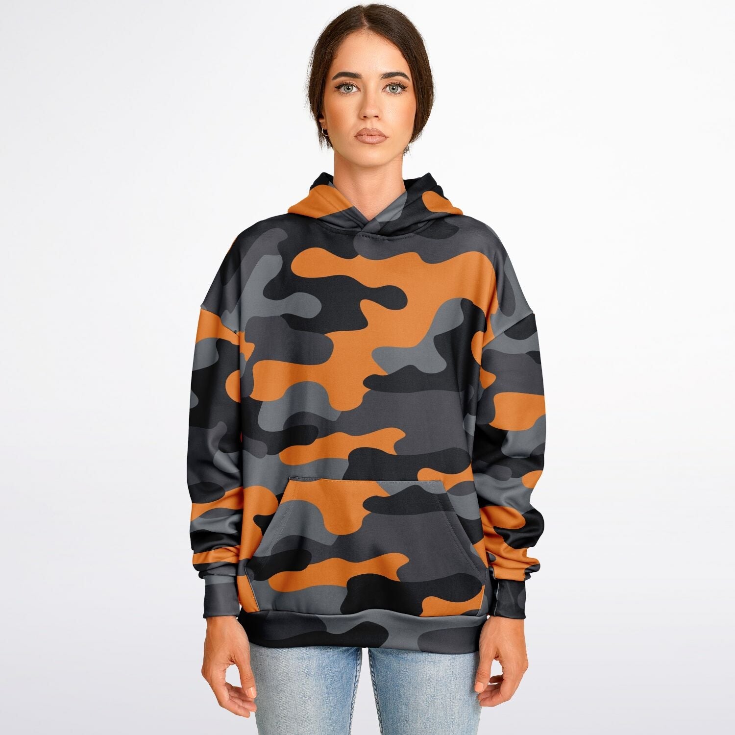 Oversized Camo Hoodie | Orange, Gray and Black | Camo Colors