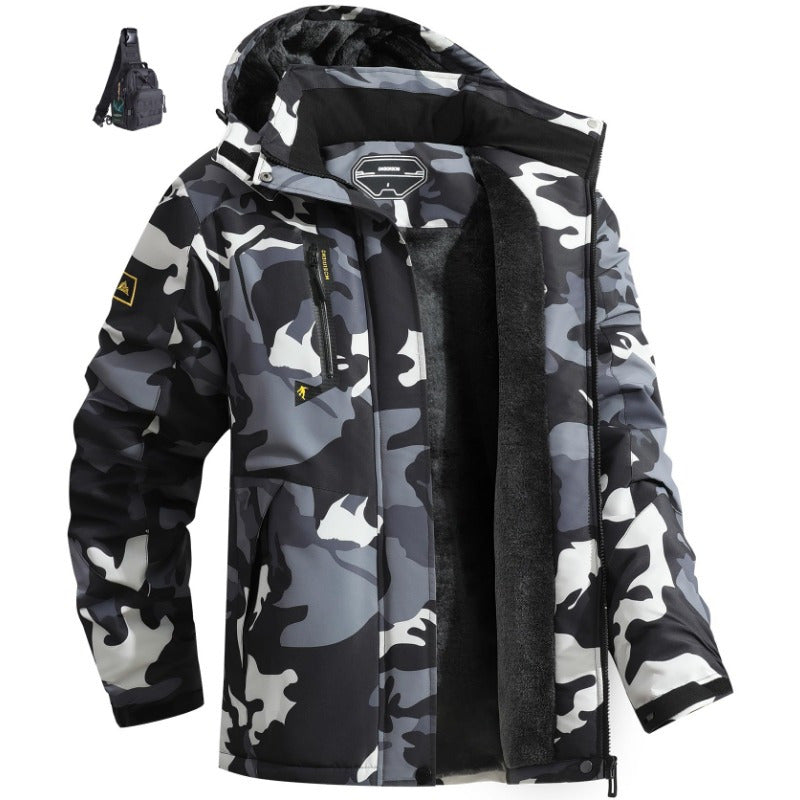 Men's Designer Ski Jacket | Warm Fleece with Detachable Hood Camo Colors