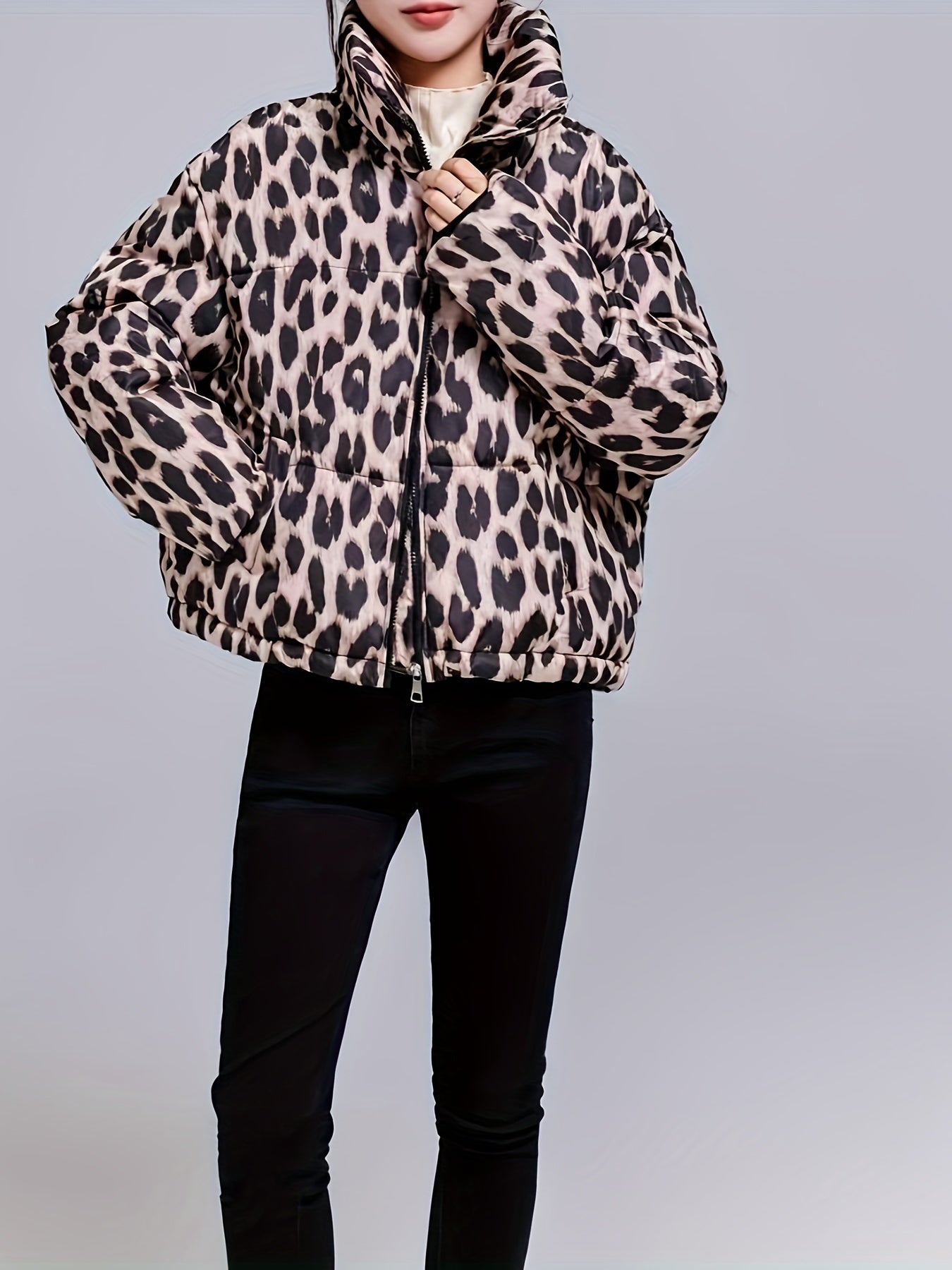 Women's Leopard Print Polyester Padded Jacket | Camo Colors