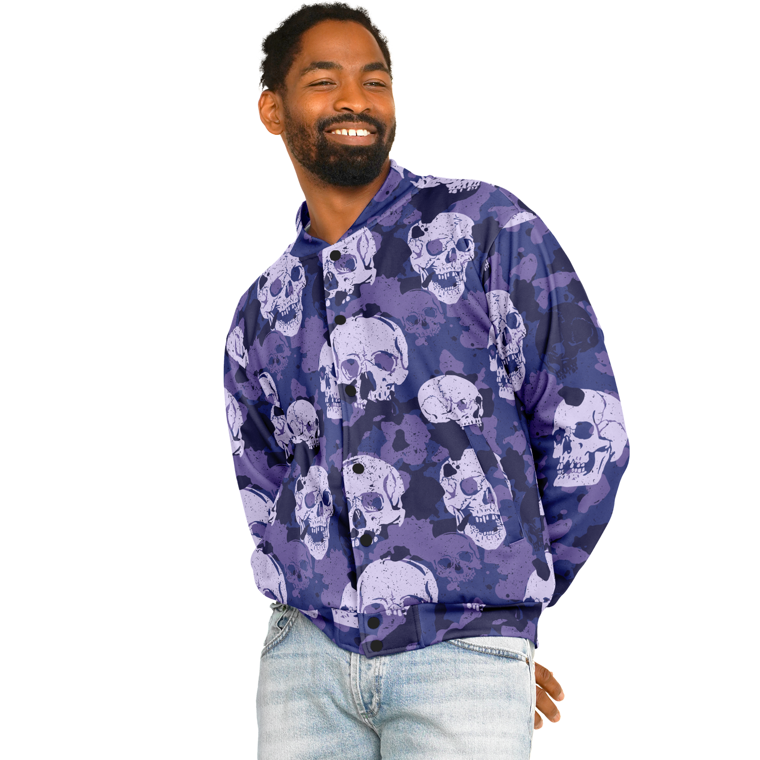 Skulls Jacket | Blue Camo Inspired Baseball Style Coat Camo Colors