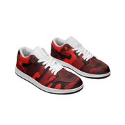 Camo Low Top Leather Sneakers | Scarlet Red & Black Camo Colors
