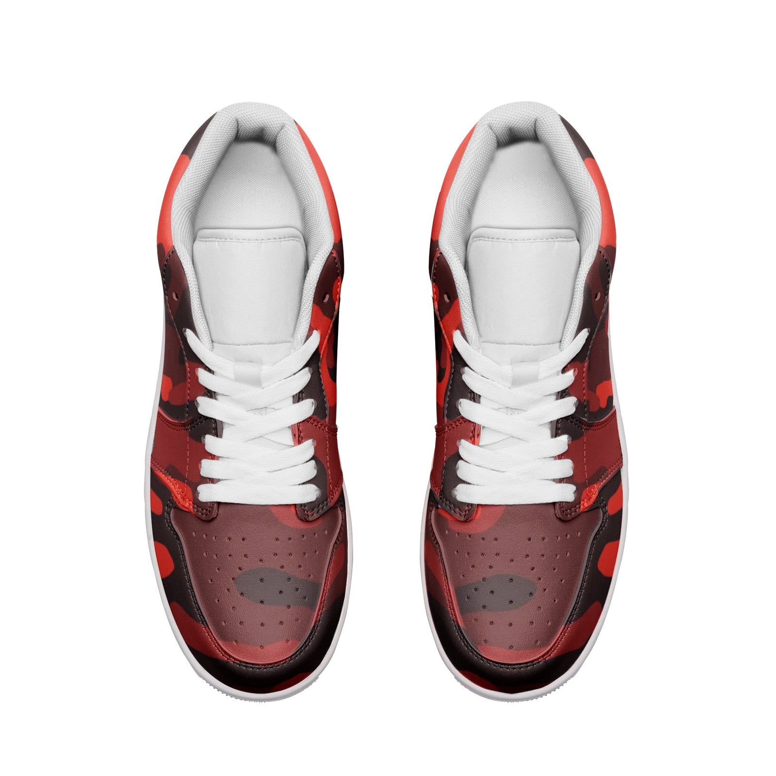 Camo Low Top Leather Sneakers | Scarlet Red & Black Camo Colors