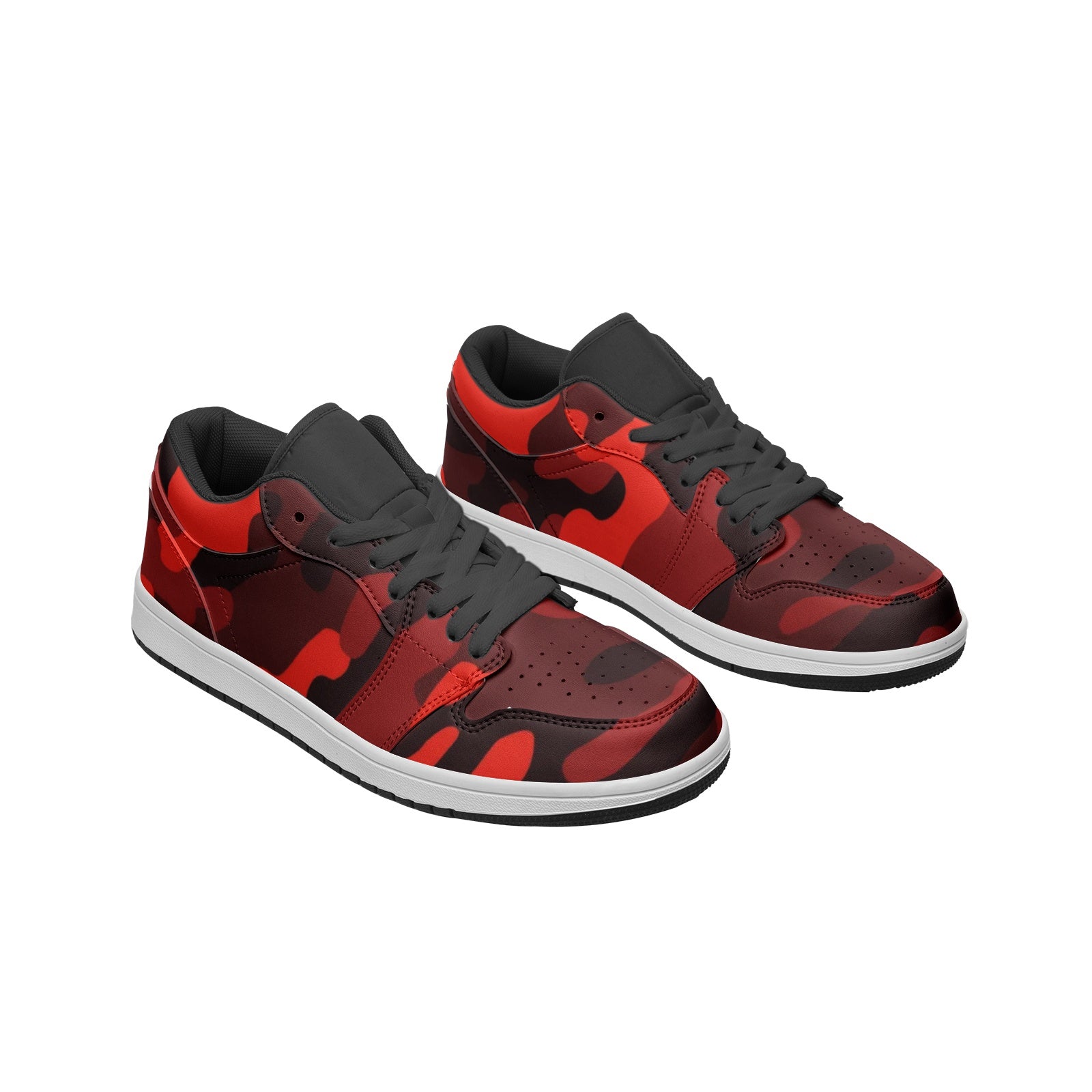 Camo Low Top Leather Sneakers | Scarlet Red & Black Camo Colors