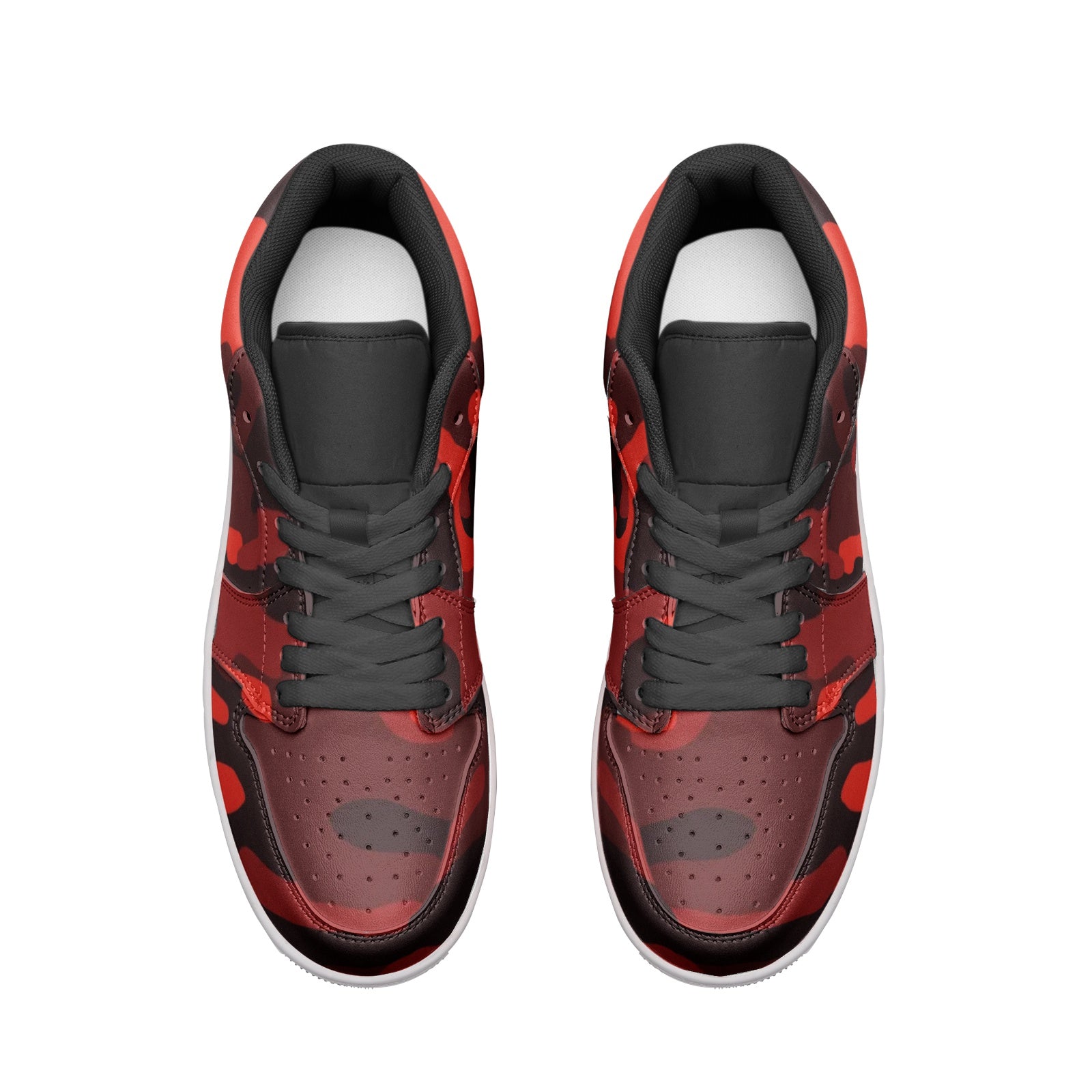 Camo Low Top Leather Sneakers | Scarlet Red & Black Camo Colors