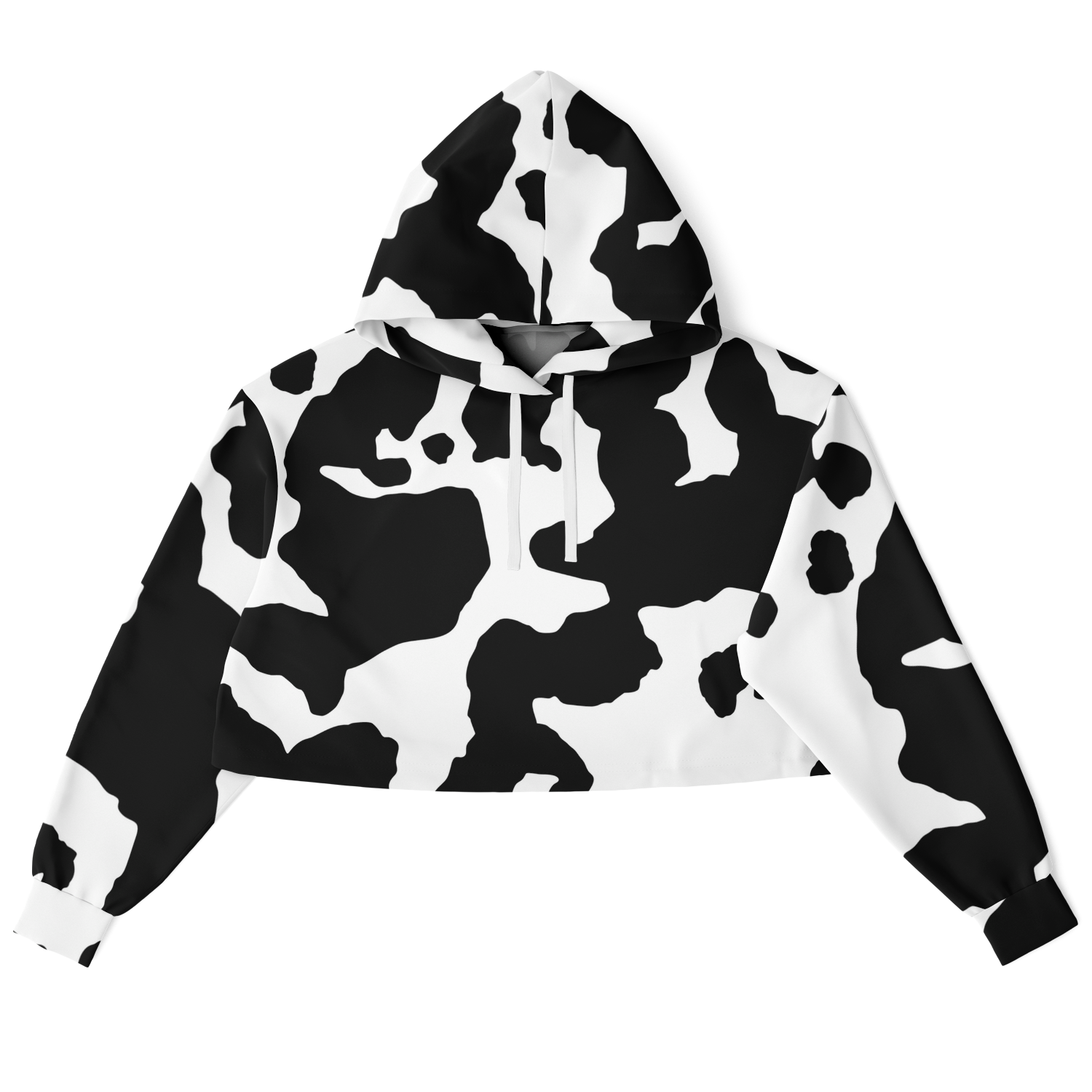 Cropped Hoodie For Women | Black & White Cow Camouflage Camo Colors