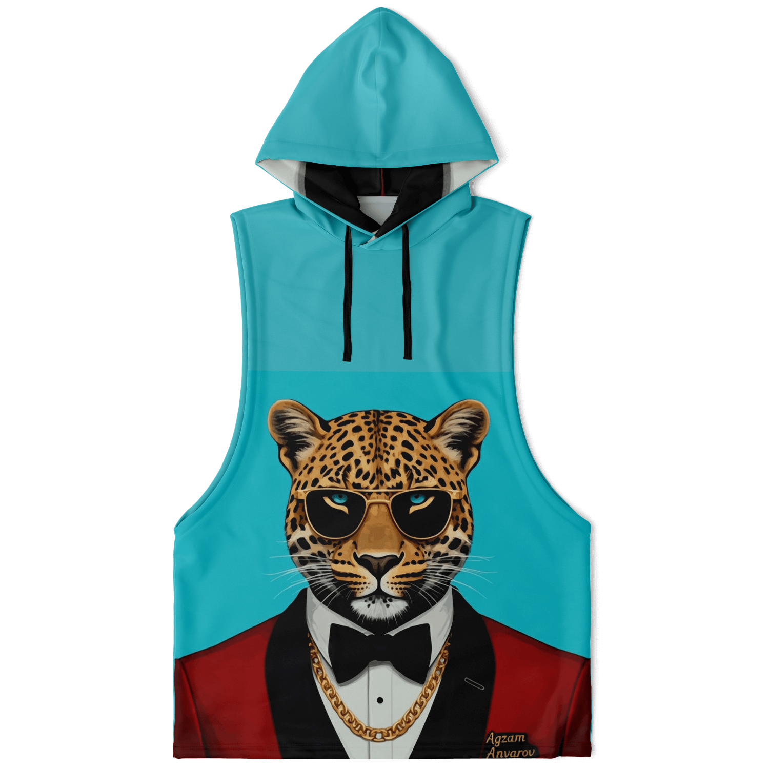 Blue Sleeveless Hoodie | Big Leopard in a Stylish Tuxedo | Camo Colors