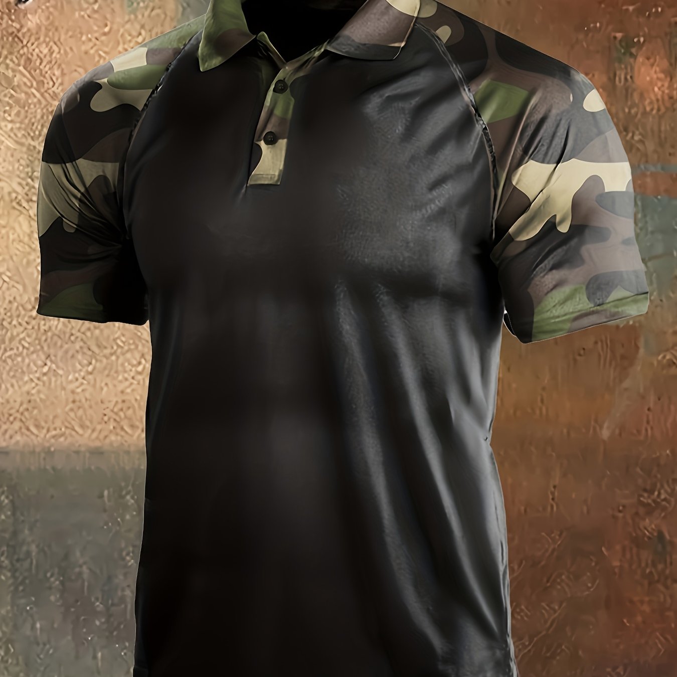 Men's Camouflage Splicing Print Golf Shirt for Spring and Fall Camo Colors