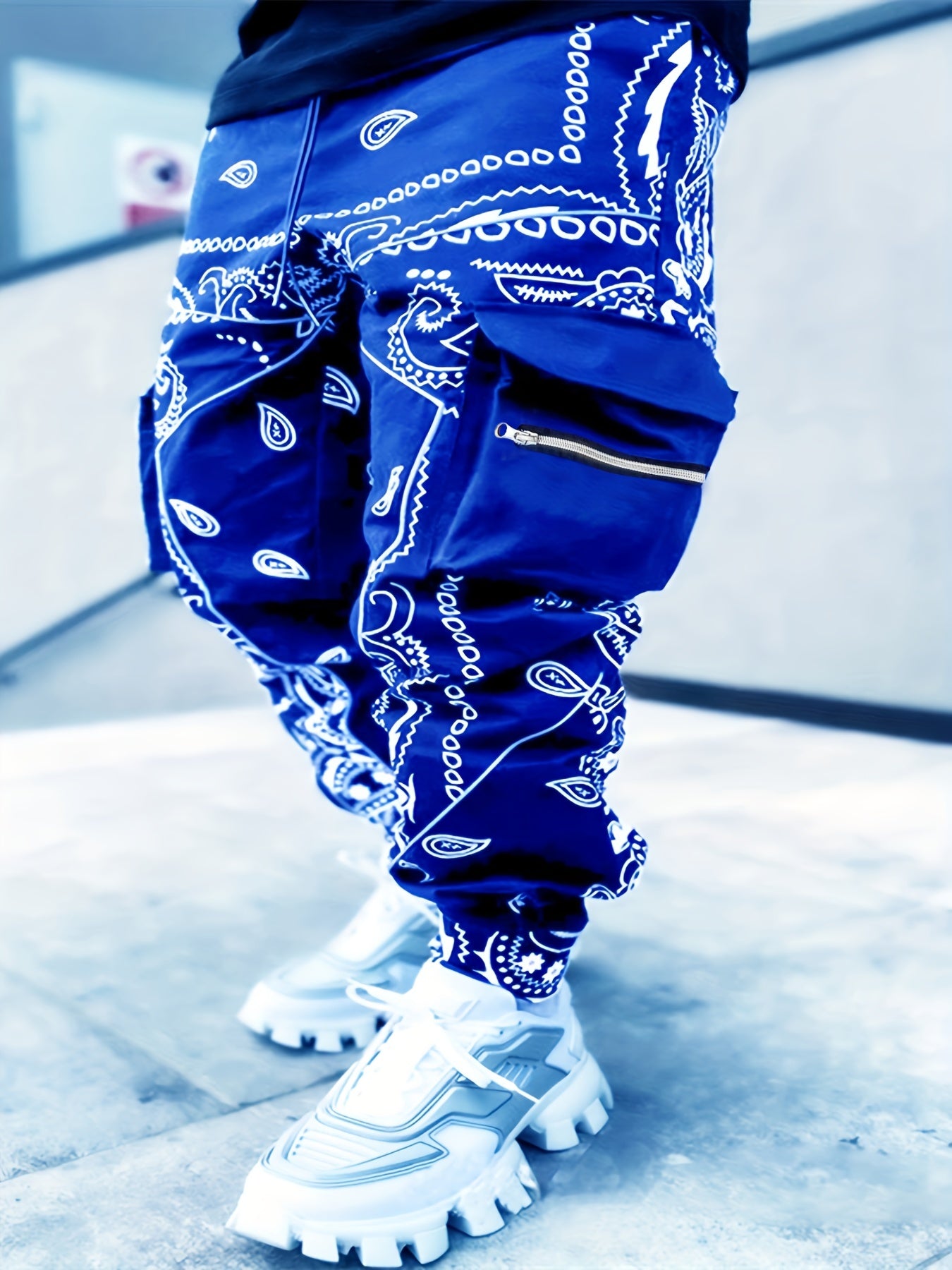 Men's Harem Work Pants: Large Size, Cashew Flower, Loose Fit Camo Colors