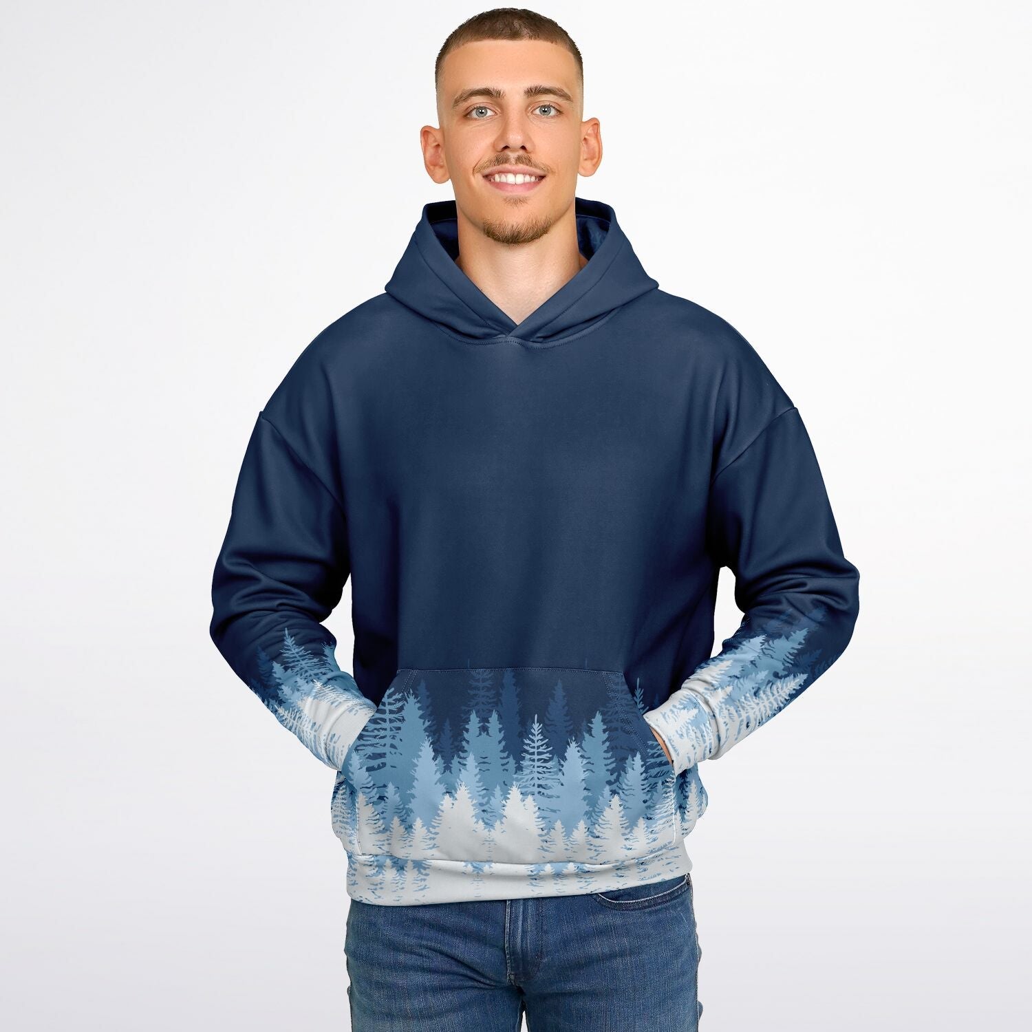 Heavyweight Oversized Hoodie | Blue & White Winter Forest | Camo Colors