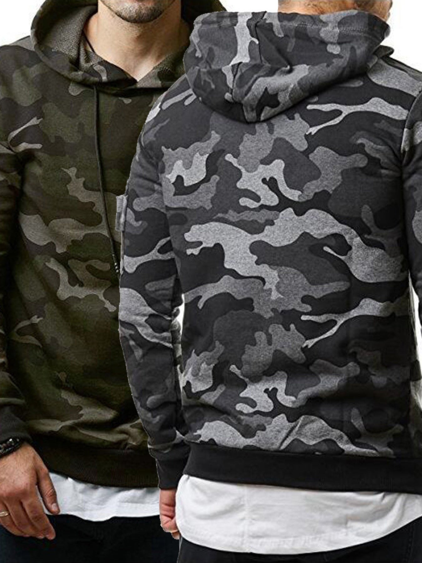 Men's Camouflage Hooded Sweater | Green or Grey | Camo Colors