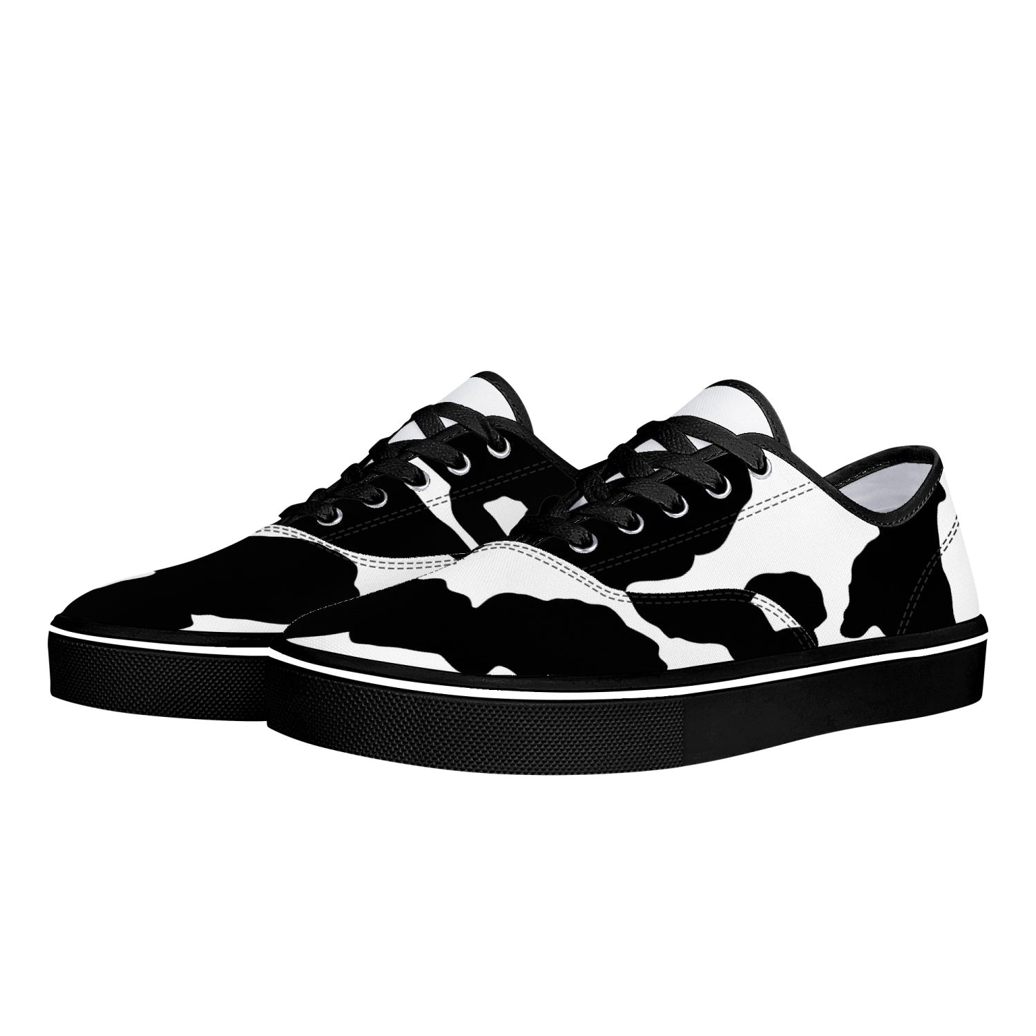Camo Skate Shoes | Black & White Cow Print Camo Colors