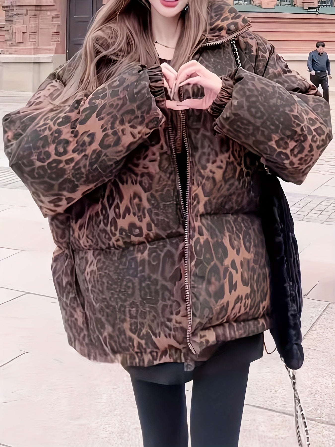 Women's Leopard Print Winter Coat with Pockets | Camo Colors