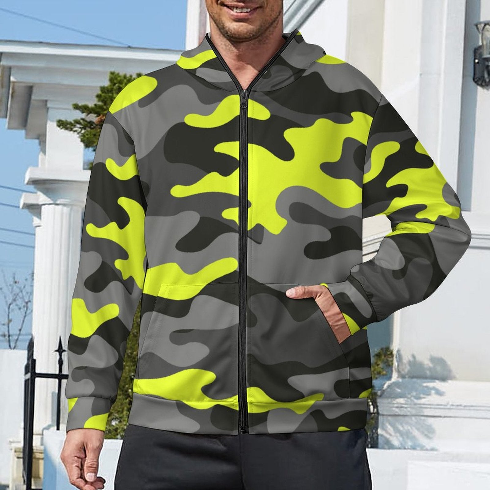 Zip Camo Hoodie | Black, Gray, and Yellow Camouflage Camo Colors