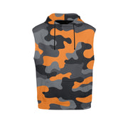 Sleeveless Camo Hoodie For Women | Orange, Black, and Gray Camo Colors