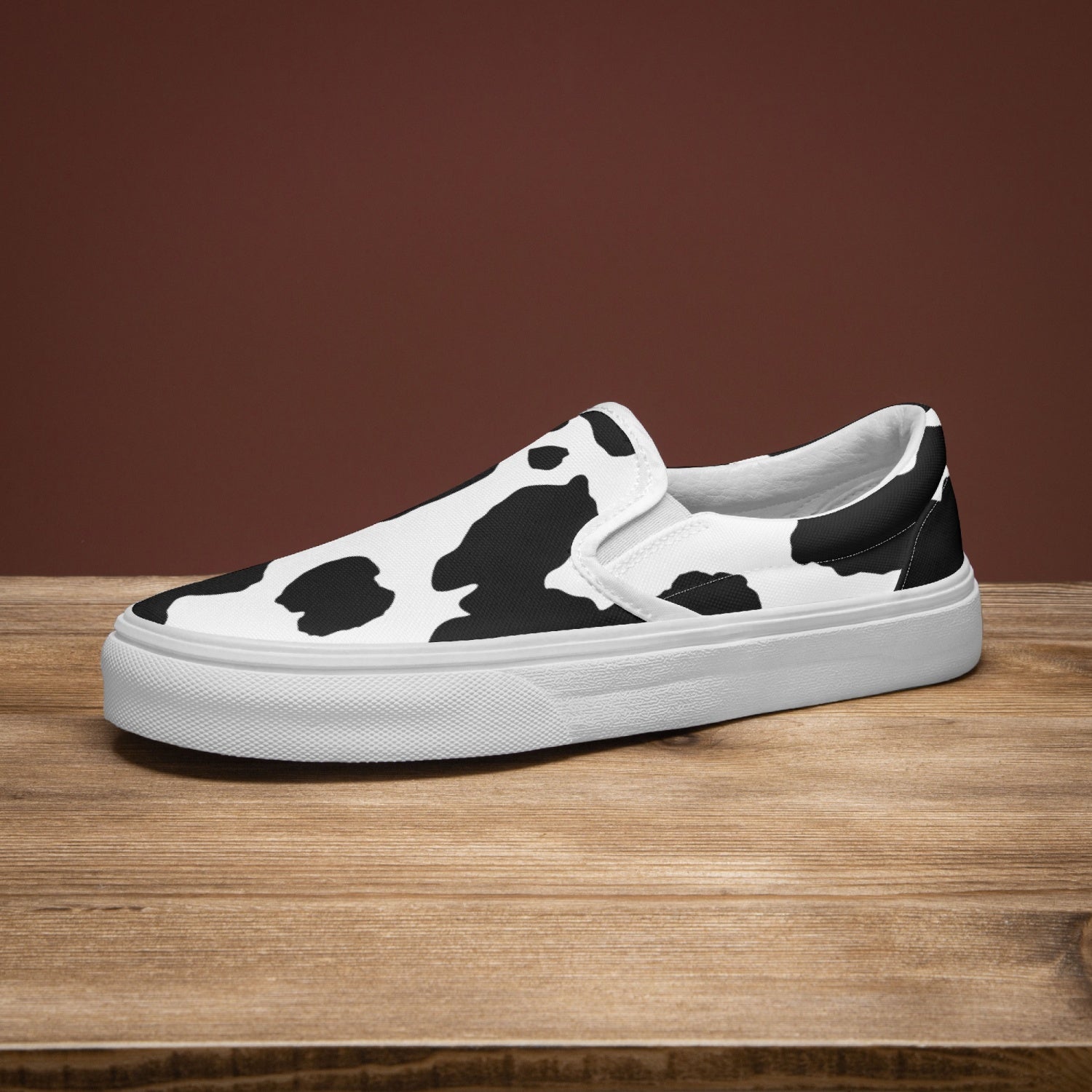 Camo Slip-On Shoes | Black & White Cow Print Camo Colors