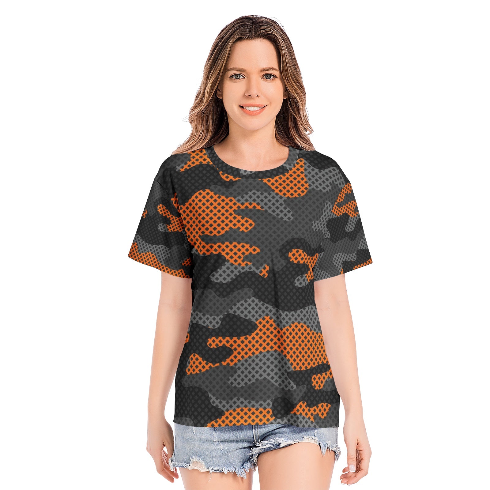 Camo T-shirt | Cotton | Unisex | Orange and Black Pixel Camo Colors