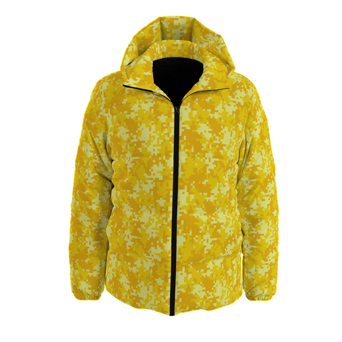 Yellow Down Jacket | Pixel Camo Hooded Puffer style Camo Colors