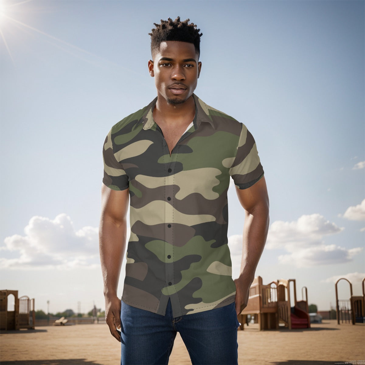 Men's Button-Up Shirt | Classic Green Camo Print Camo Colors