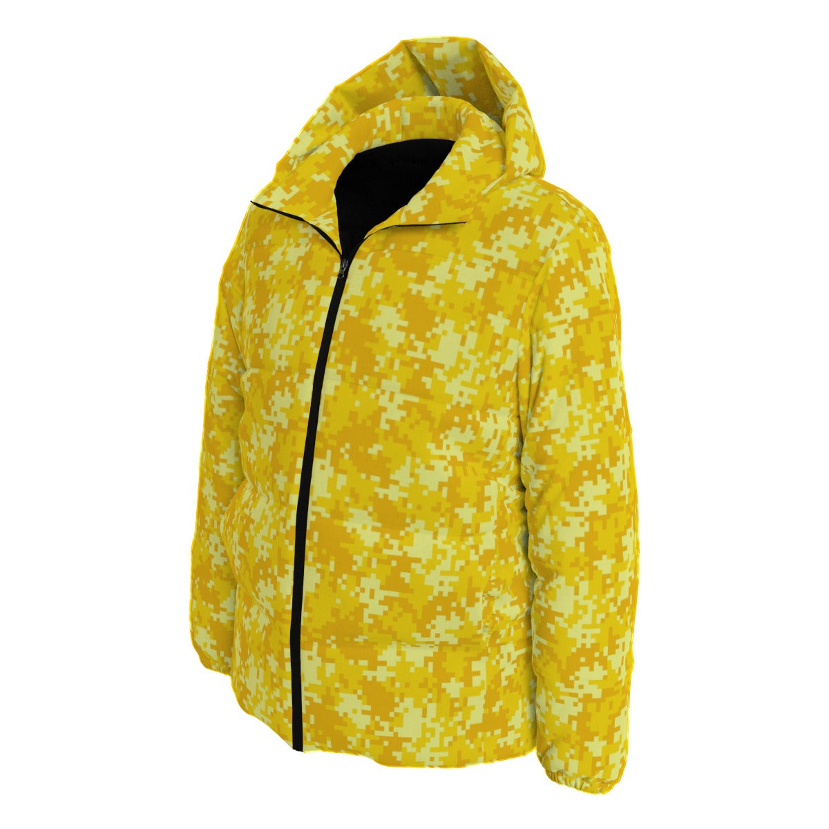Yellow Down Jacket | Pixel Camo Hooded Puffer style Camo Colors