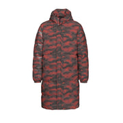 Long Puffer Coat | Unisex | Red Hive Camouflage Camo Colors