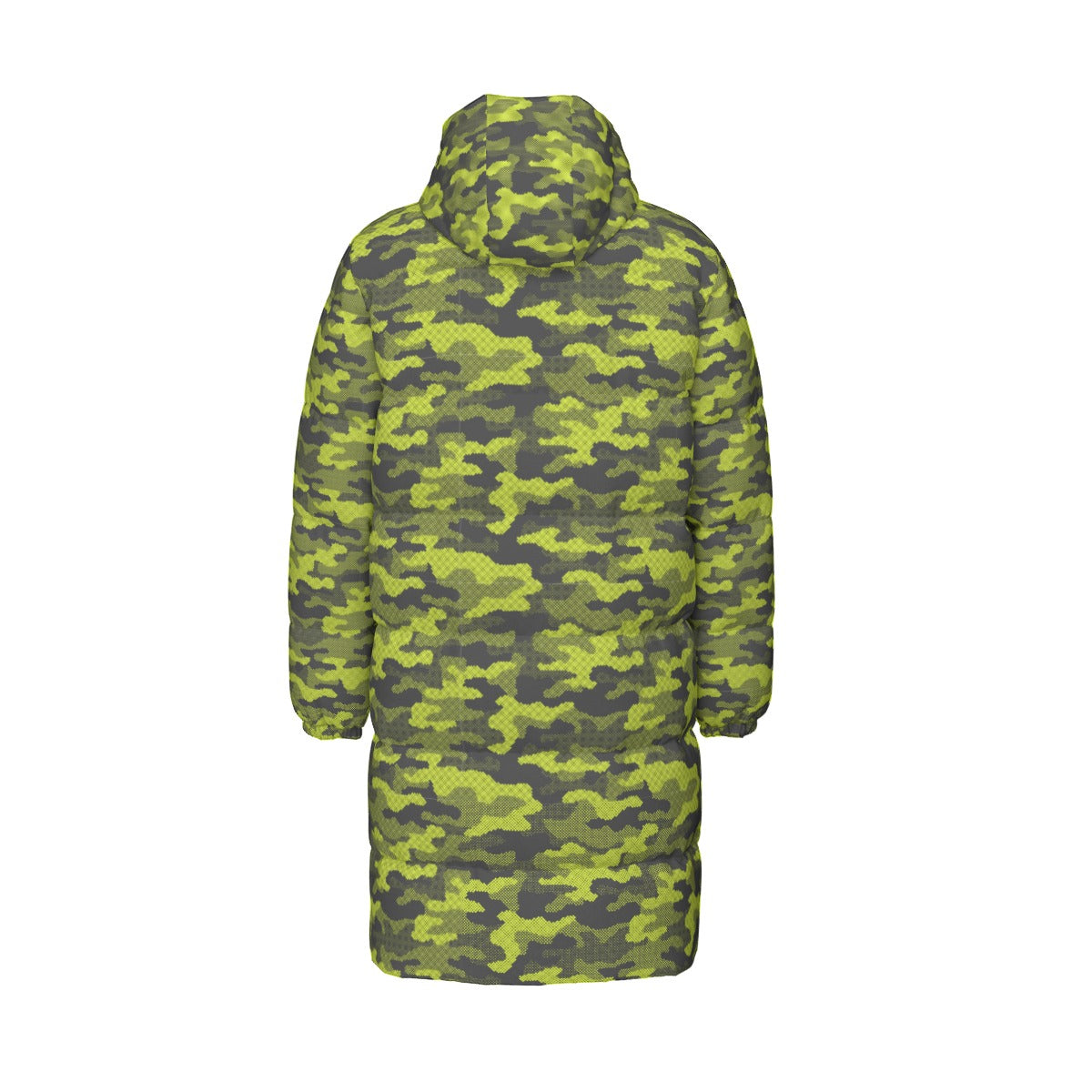 Long Puffer Coat | Unisex | Green Dotted Camouflage Camo Colors