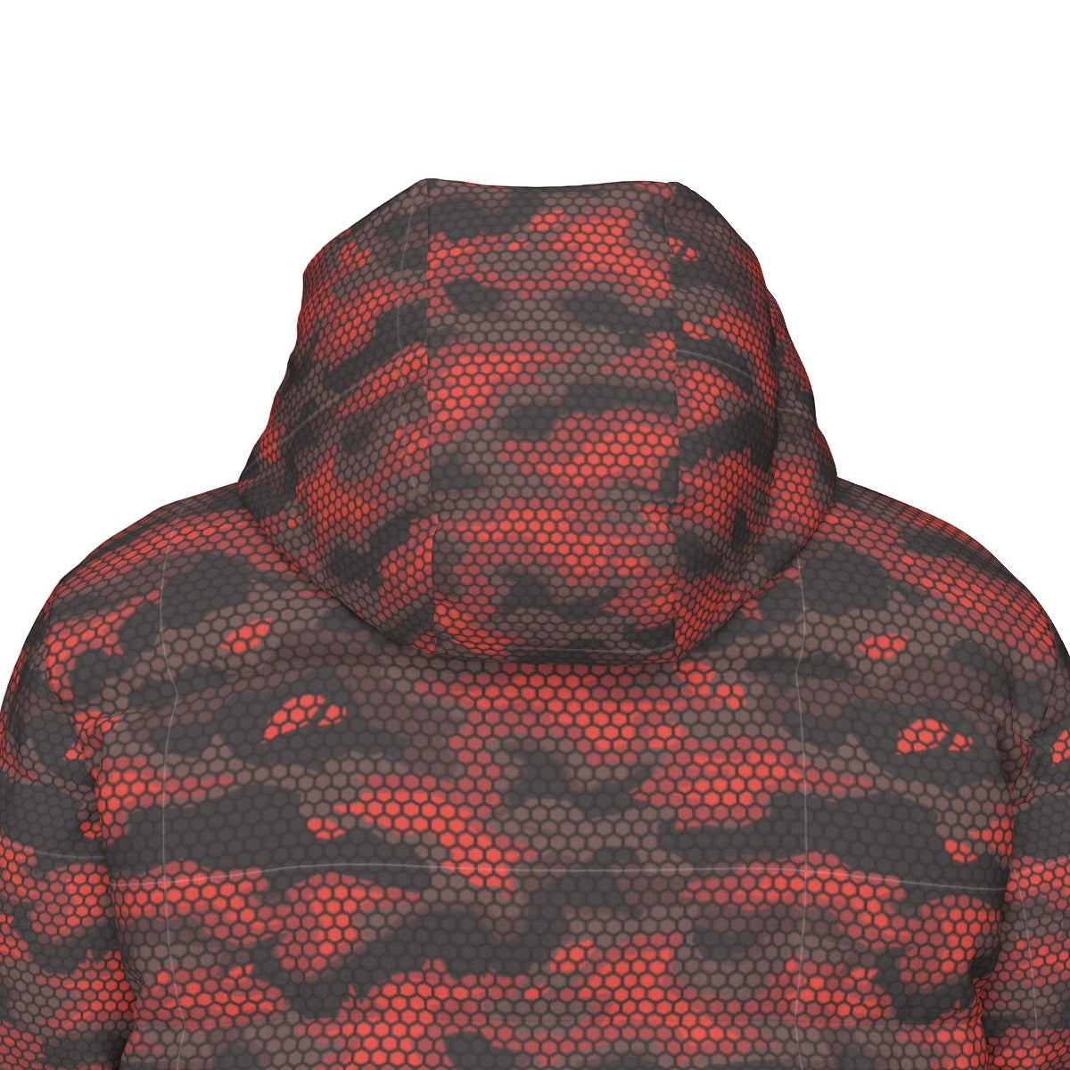Long Puffer Coat | Unisex | Red Hive Camouflage Camo Colors