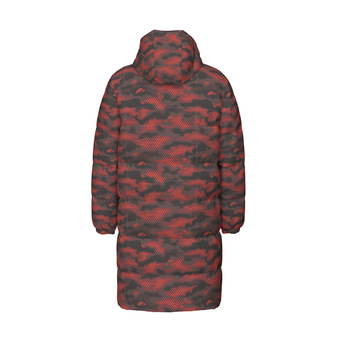 Long Puffer Coat | Unisex | Red Hive Camouflage Camo Colors