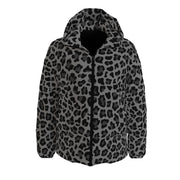 Leopard Down Jacket | Mixed Gray and Black Hooded Puffer Camo Colors