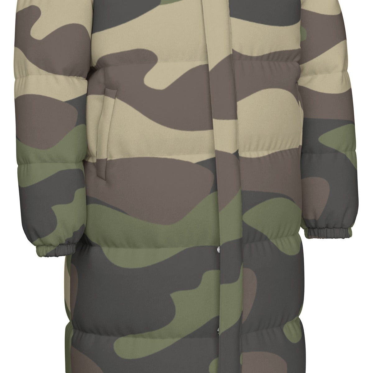 Long Puffer Coat | Unisex | Classic Green Camouflage Camo Colors