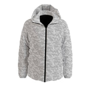 White Camo Down Jacket | Mixed Gray Camouflage Hooded Puffer Camo Colors