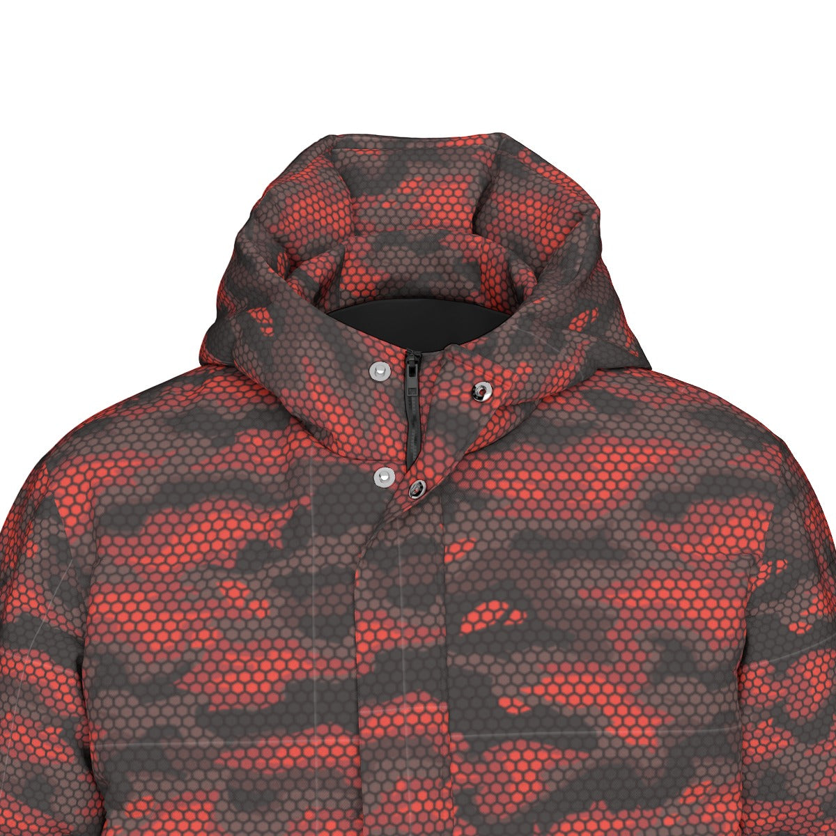 Long Puffer Coat | Unisex | Red Hive Camouflage Camo Colors