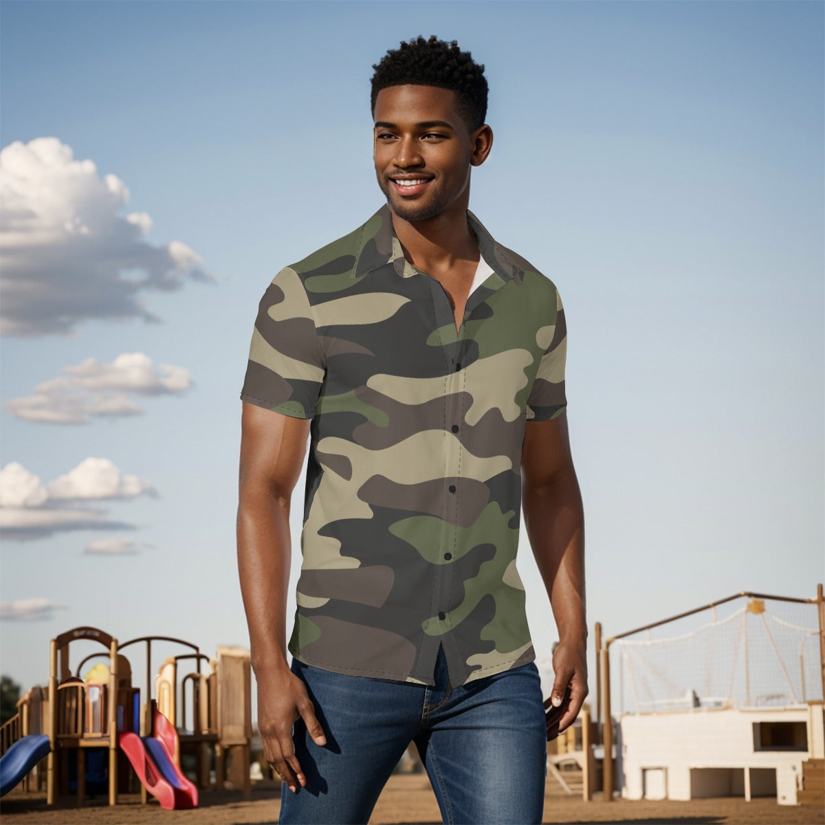 Men's Button-Up Shirt | Classic Green Camo Print Camo Colors