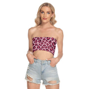 Pink Tube Top | Cherry and Black Leopard Print Strapless Camo Colors